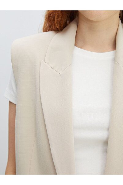 LC Waikiki Beige Double-Breasted Collar Plain Linen Blend Women's Classic Vest