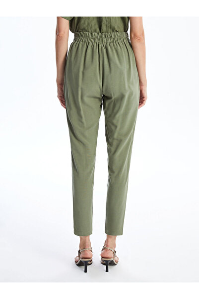 LC Waikiki Lcwaikiki Classic Khaki Women's Trousers - Elastic Waist, Linen Mix