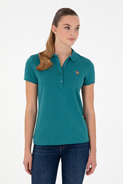 U.S. Polo Assn. تي شيرت نسائي بياقة بولو باللون الأخضر الداكن 50280067-VR101