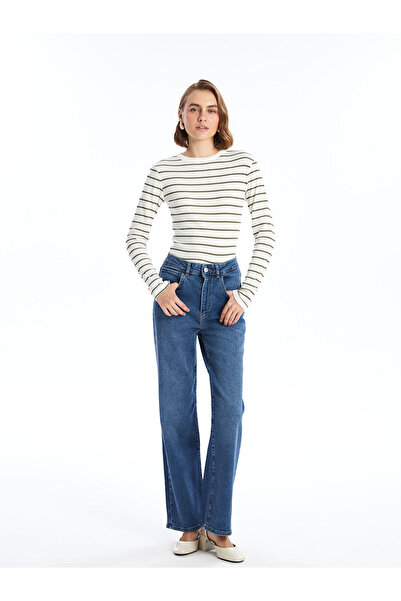 LC Waikiki Green Crew Neck Striped Women's Bodysuit