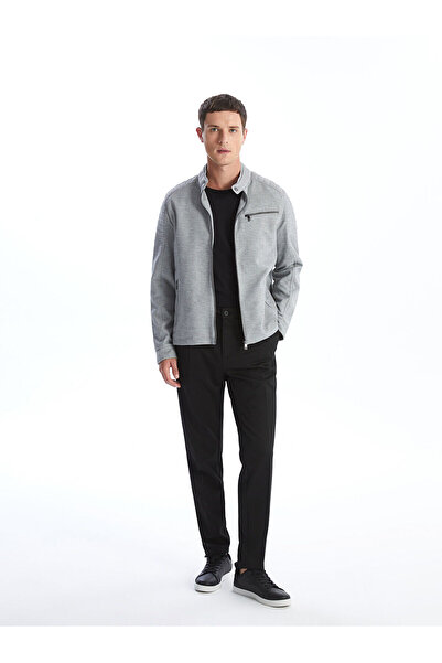 LC Waikiki Γκρι εφαρμοστό ανδρικό παλτό με γιακά Biker