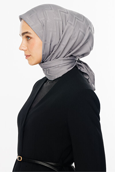 Mooncorn Μεταξένιο ζακάρ κασκόλ με γκρι μοτίβο Viora