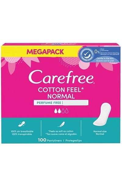 Carefree وسادة يومية عادية غير معطرة من القطن 100 قطعة