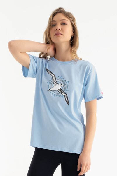 Tarrzzcom Albatross Design T-Shirt – Unisex 100% Cotton Light Blue Regular Outdoor Men's Women's T-Shirt