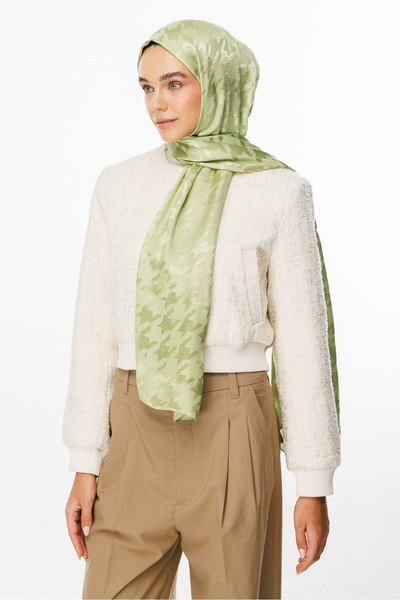 Mooncorn Pistachio Green Houndstooth Pattern Shiny Jacquard Shawl