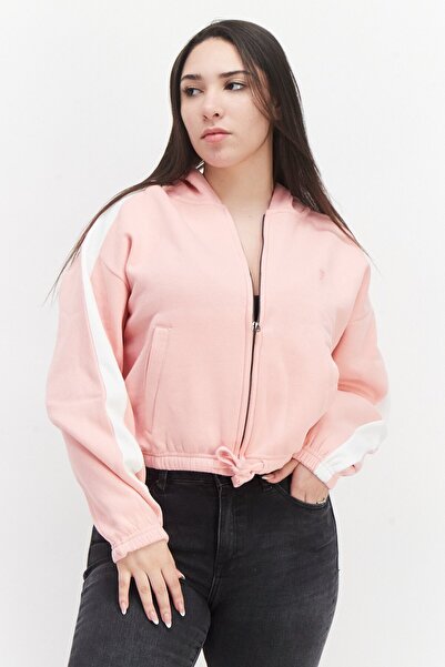 French Connection سويت شيرت نسائي بغطاء للرأس وأكمام طويلة وسحاب كامل وشعار ا...