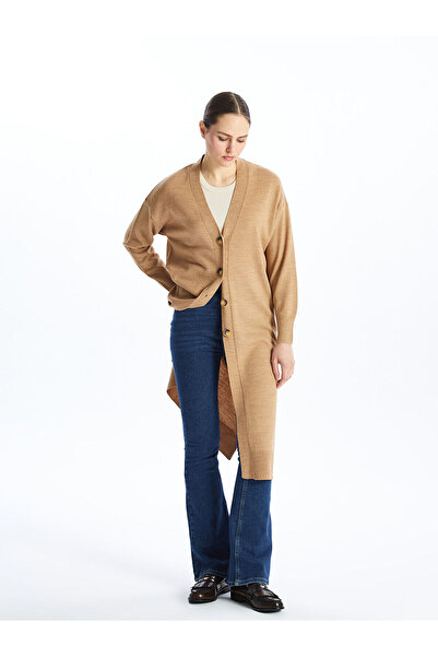 LC Waikiki Brown V-Neck Women's Knitwear Cardigan