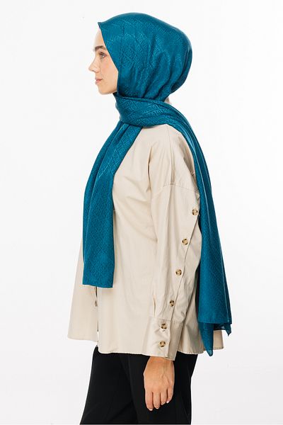 Mooncorn Şal jacquard strălucitor cu model Forever albastru petrol