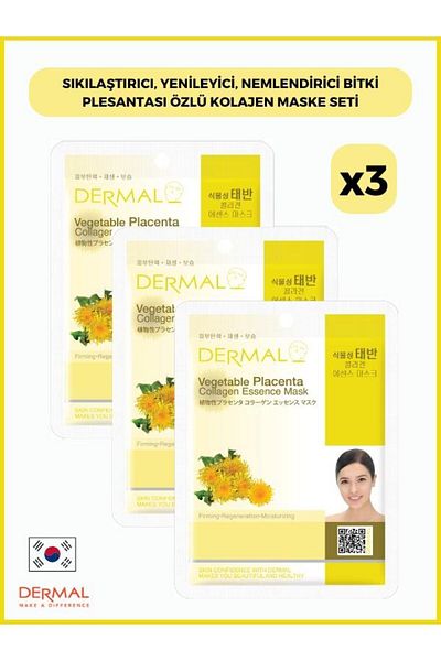 Dermal 23 Gr 3 Pieces of Plant Placenta Extract Collagen Mask - Firming, Renewing, Moisturizing