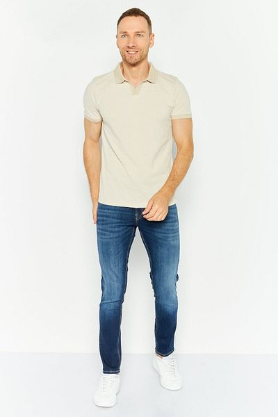 Threadbare Men Regular Fit All Over Print Short Sleeves Polo Shirt, Beige/White