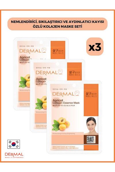 Dermal 23 Gr 3 Pieces - Moisturizing, Firming and Brightening Apricot Extract Collagen Mask