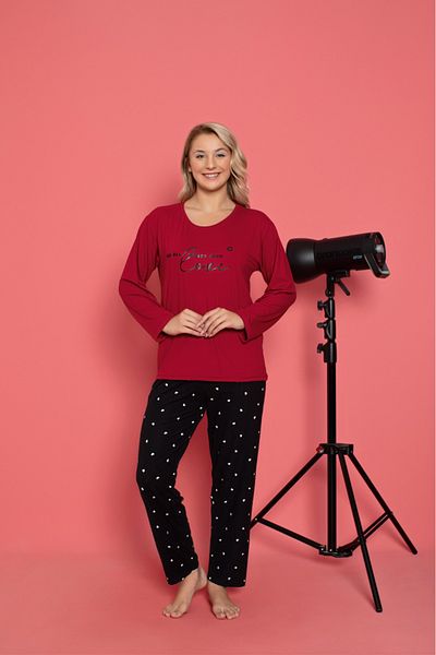 Temporium Women's Printed Patterned Long Sleeve Milan Fabric Bamboo Pajamas Set