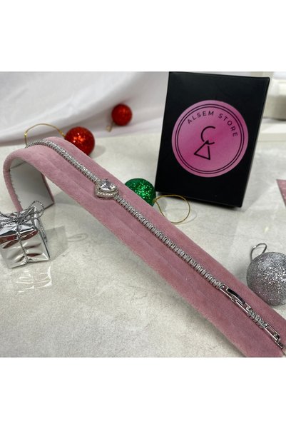 Alsem Silver Heart Embroidered Bracelet, Silver Heart Waterway Bracelet, Pandor, Heart Bracelet,