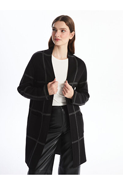 LC Waikiki Plaid Patterned Shawl Collar Women's Knitwear Cardigan - Long Sleeve