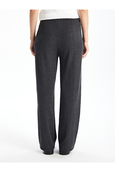 LC Waikiki Black Elastic Waist Textured Wide Leg Women's Trousers