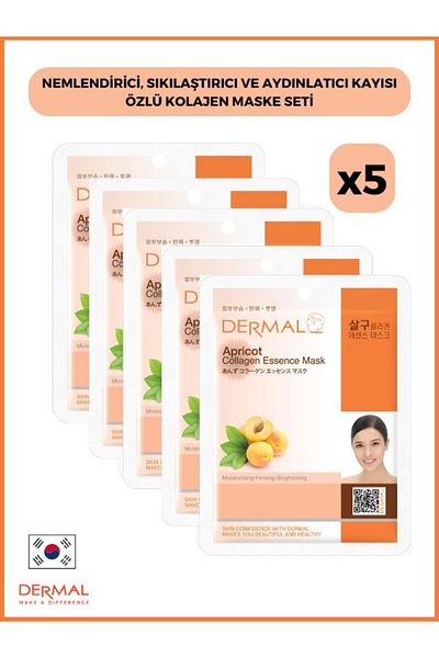 Dermal 23gr 5 Pieces Apricot Extract Collagen Mask - Moisturizing, Firming and Brightening