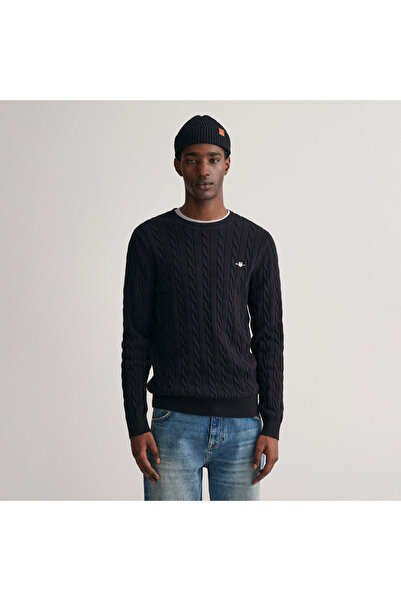 Gant Erkek Siyah Regular Fit Bisiklet Yaka Örgü Kazak