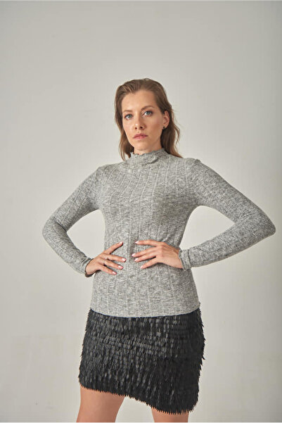 Blue Petrol Women's Ribbed Look Body Hugging Turtleneck Blouse-Sweater