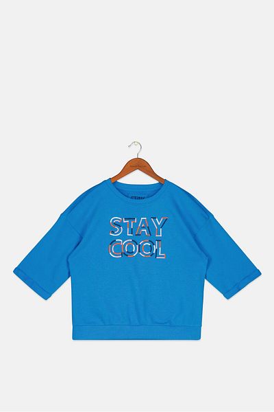 Tchibo Kids Girl Crew Neck Long Sleeve Embroidered Sweatshirt, Blue Combo