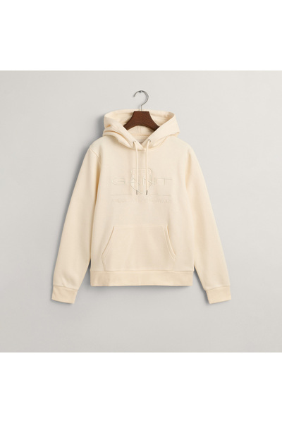Gant Kadın Beyaz Regular Fit Kapüşonlu Logolu Sweatshirt