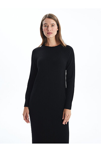 LC Waikiki Dámské úpletové šaty – výstřih, pevný dlouhý rukáv