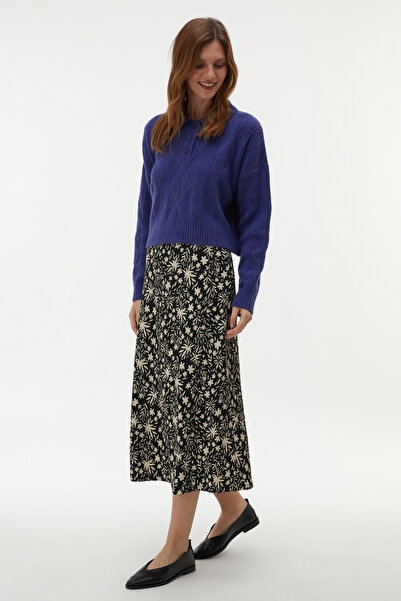 Mudo Flower Printed A-Line Midi Skirt