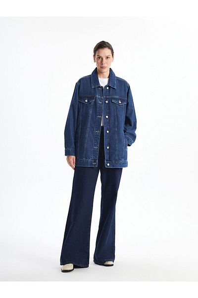LC Waikiki Jachetă de jeans pentru femei Lcwk Shirt Guler Oversize
