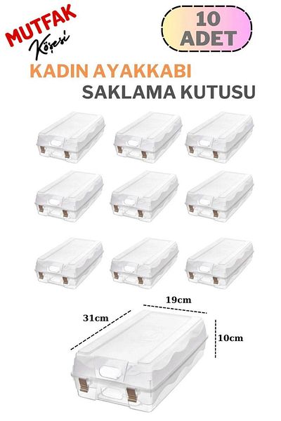 Mutfak Köşesi Transparent Women's Shoe Box - 10 Pieces, Sterile Storage Organizer