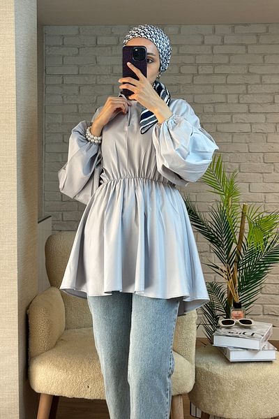 Salih Çelebi 2135 Tunic with Button Detail on Shoulders - Gray?