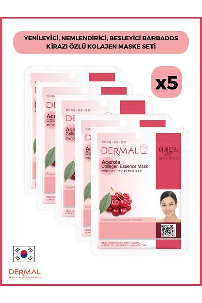Dermal 23gr 5 Pieces Barbados Cherry Extract Collagen Mask - Renewing, Moisturizing, Nourishing