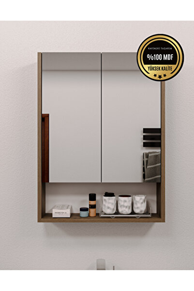 rafineritasarım LOTUS Banyo Dolabı aynalı raflı kapaklı