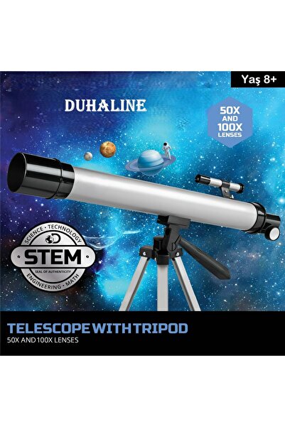 DUHALINE Teleskop 100 Kat Yakınlaştırma 50mm Eğitici Astronomik Uzay Doğa Ay Gözlem Teleskobu + Tripod