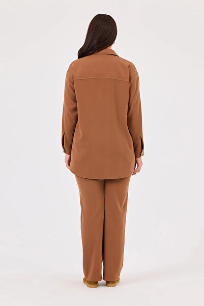 Gala-Xi Galaxi Plus Size Camel Shirt - Snap Button and Pocket 4029