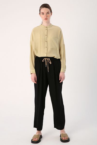 ALLDAY Pantaloni negri cu talie elastică cu picioare largi