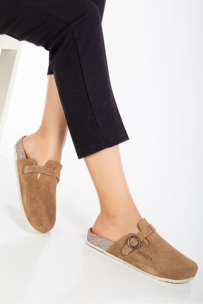 Deriza Sabo Γνήσιο Suede Leather - Παντόφλες Mink Sole Cork