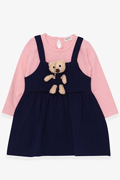 Breeze فستان بناتي بأكمام طويلة مع إكسسوار دبدوب، العمر 2-6 سنوات، أزرق داكن