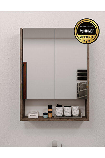 rafineritasarım LOTUS Banyo Dolabı aynalı raflı kapaklı