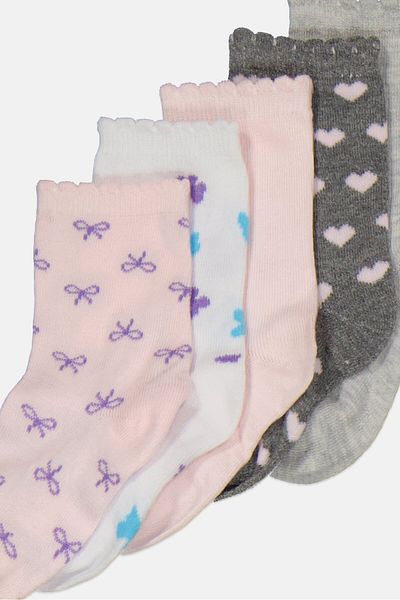 Sam & Olivia Kids Girl 5 Pairs Textured Crew Socks, Pink