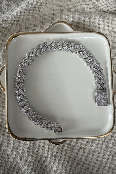 My Joyas Design 14K Altın Kaplama Full Taşlı Kapamalı Örgü Bileklik 18.5cm