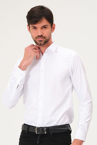 BAYEFENDİ Ανδρικό πουκάμισο Slim Fit Λευκό Σατέν - Κουτί δώρου