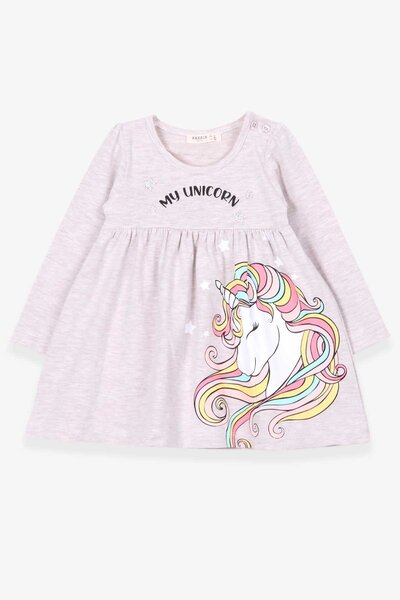 Breeze Kız Çocuk Uzun Kollu Elbise Unicorn 2-6 Yaş, Bej Melanj