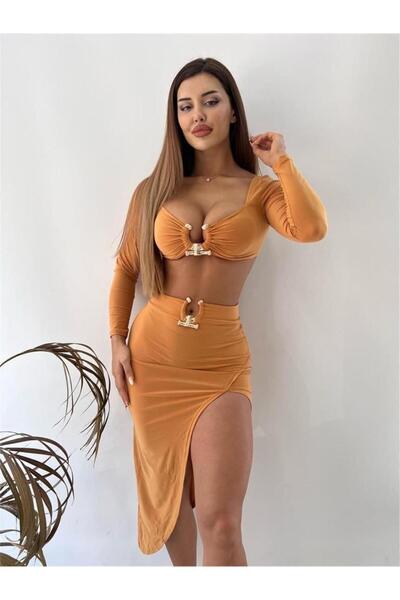 pink life Mustard Sandy Fabric - Buckle Long Sleeve Set of Two