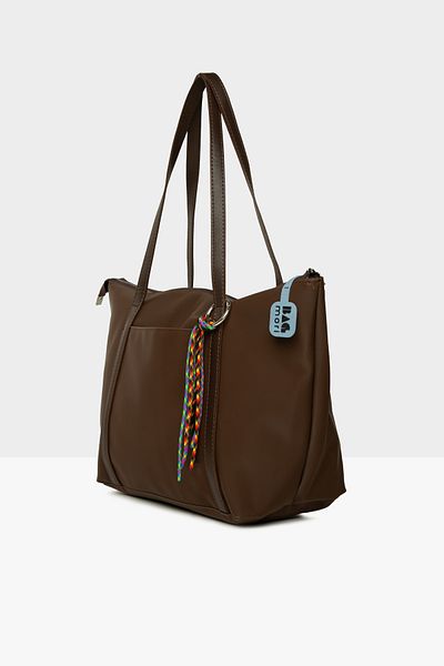 Bagmori Brown Women's Colorful Tassel Detailed Satin Tote Bag m 000008174