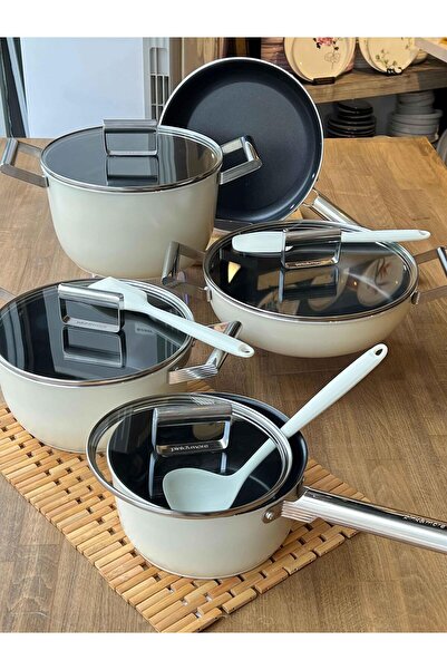 ROSSEV 9 Piece Gourmet Cast Pot Set - Cream