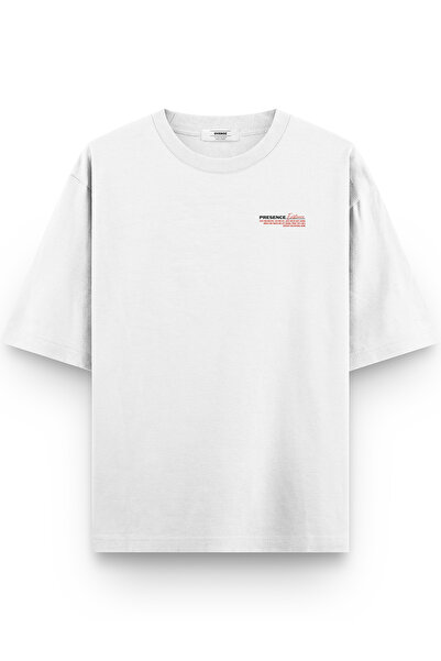 Overoz Presence Existence Λευκό μπλουζάκι Oversize - Εκτύπωση στην πλάτη, Unisex, 1217