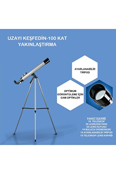 DUHALINE Teleskop 100 Kat Yakınlaştırma 50mm Eğitici Astronomik Uzay Doğa Ay Gözlem Teleskobu + Tripod