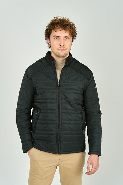 LUCAS Men's Stand Collar Leather Piping Quilted Coat 4706 Green