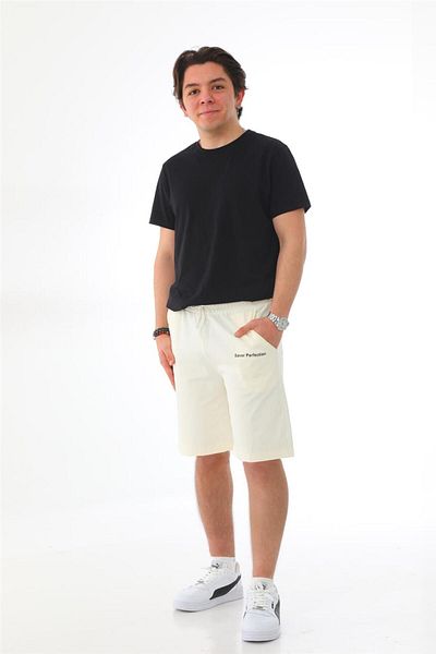 penyebizden Ανδρικό Regular Fit (NORMAL CUT) 100% βαμβακερό σορτς-εκρού