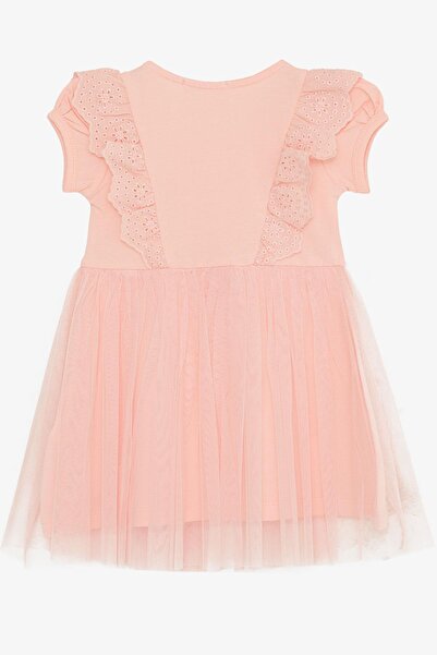 Breeze Kız Çocuk Elbise Güpür Nakışlı Düğmeli 1.5-5 Yaş, Somon