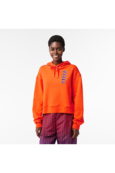 Lacoste Kadın Relaxed Fit Kapüşonlu Turuncu Sweatshirt